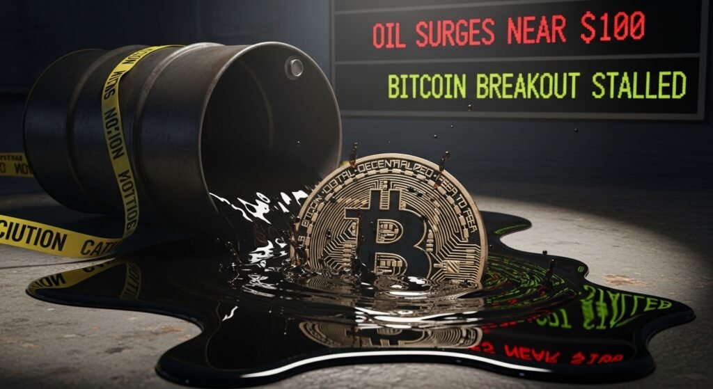Oil Surges Near $100 Stalling Bitcoin Breakout Oil Surges Near $100 Stalling Bitcoin Breakout